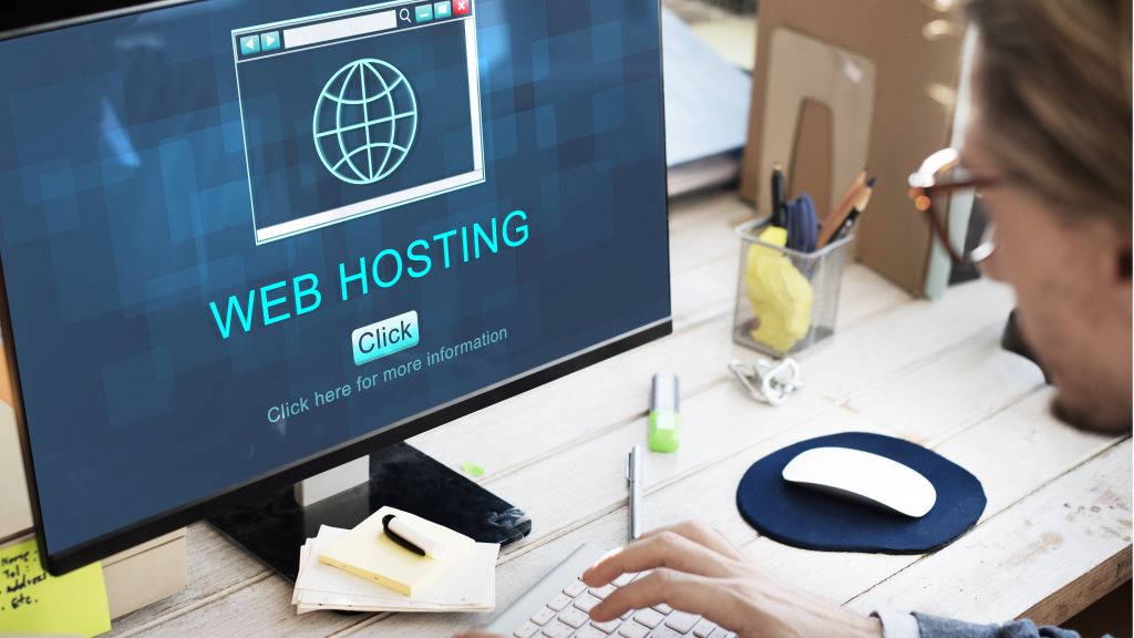 Web hosting features and server options displayed on a computer screen
