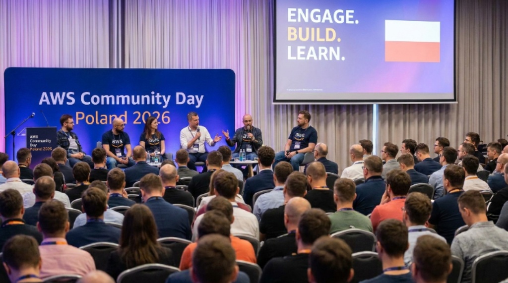 A panel of AWS Heroes and practitioner speakers engaging with an audience of cloud professionals during a breakout session at AWS Community Day Poland 2026 in Warsaw