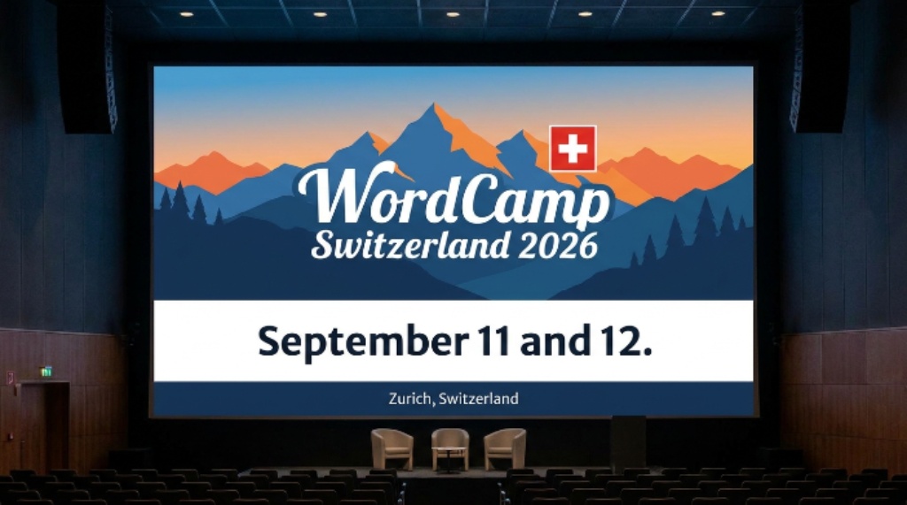 WordCamp Switzerland 2026 event banner showing dates September 11 and 12