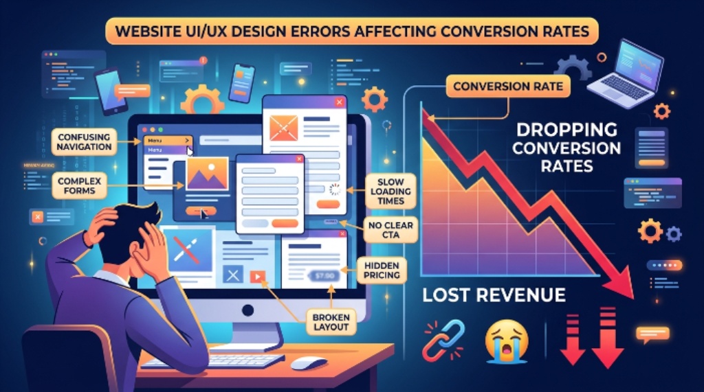 Website UI/UX design errors affecting conversion rates