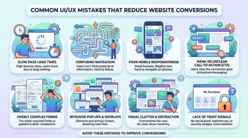 Website UI/UX design errors affecting conversion rates