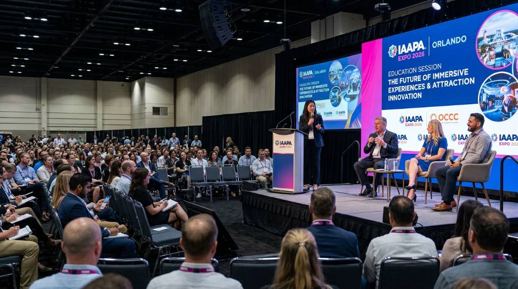 IAAPA Expo 2026 education session with speakers on stage at the Orange County Convention Center
