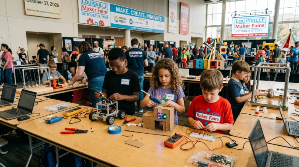 Children participating in hands-on maker activities at Louisville Maker Faire on October 17, 2026