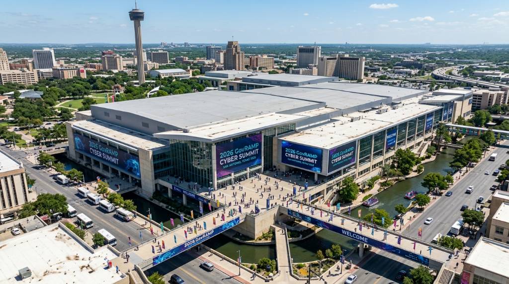 Aerial view of the Henry B. González Convention Center in San Antonio, Texas, venue for the 2026 GovRAMP Cyber Summit
